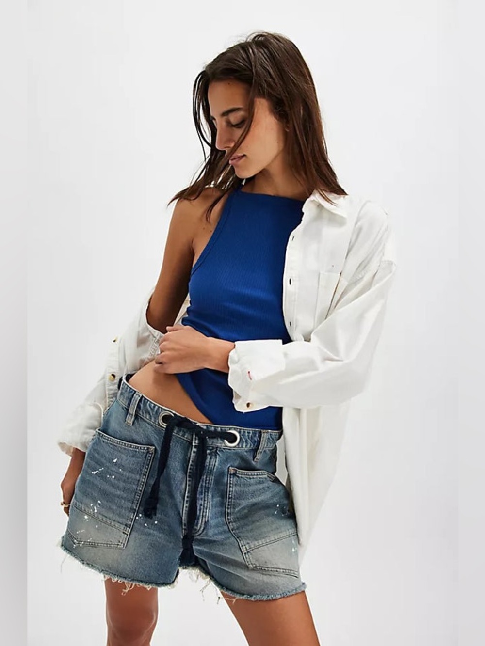 NWOT We the Free People Mia Square Neck Ribbed Blue Tanks Sz S
